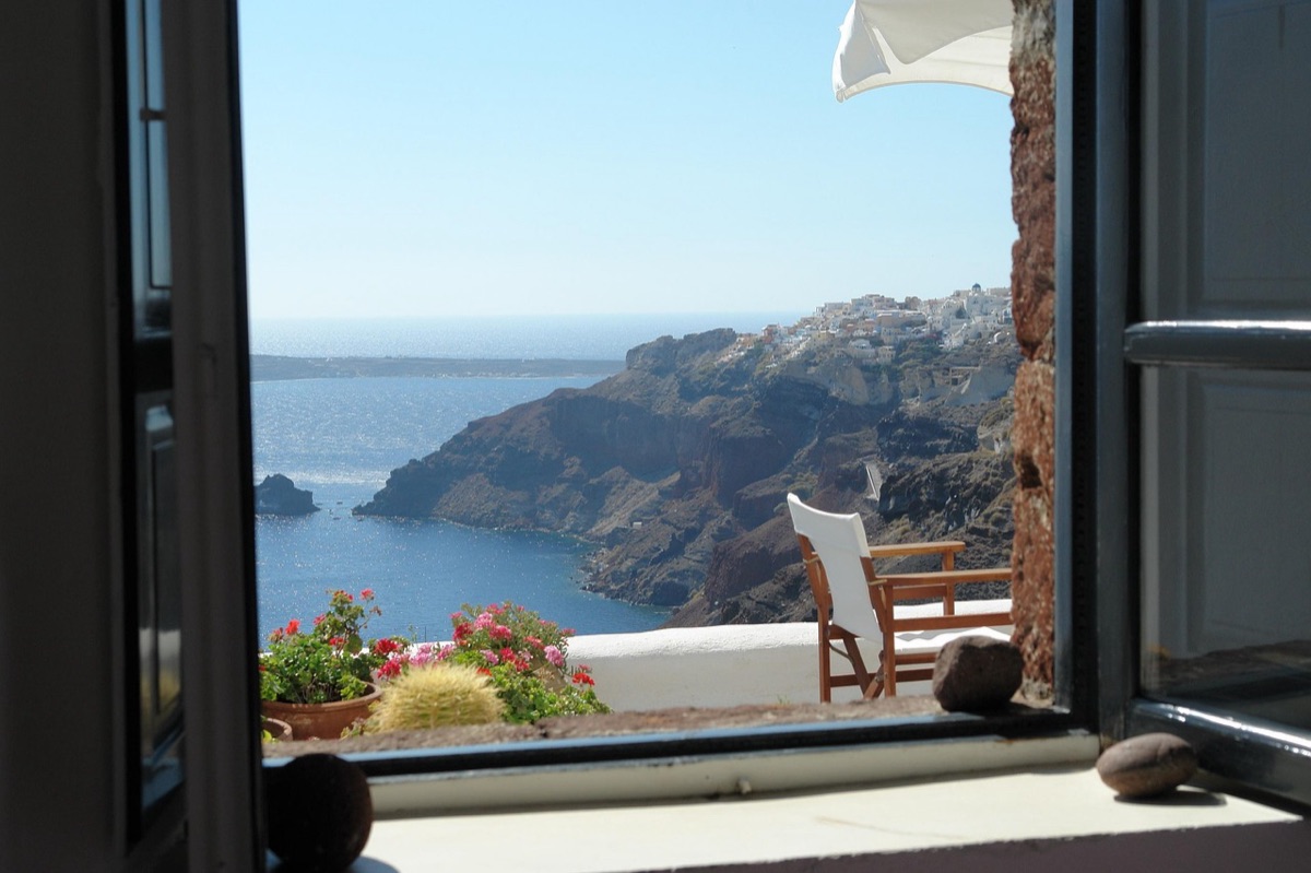 Santorini tourist resort at sunset