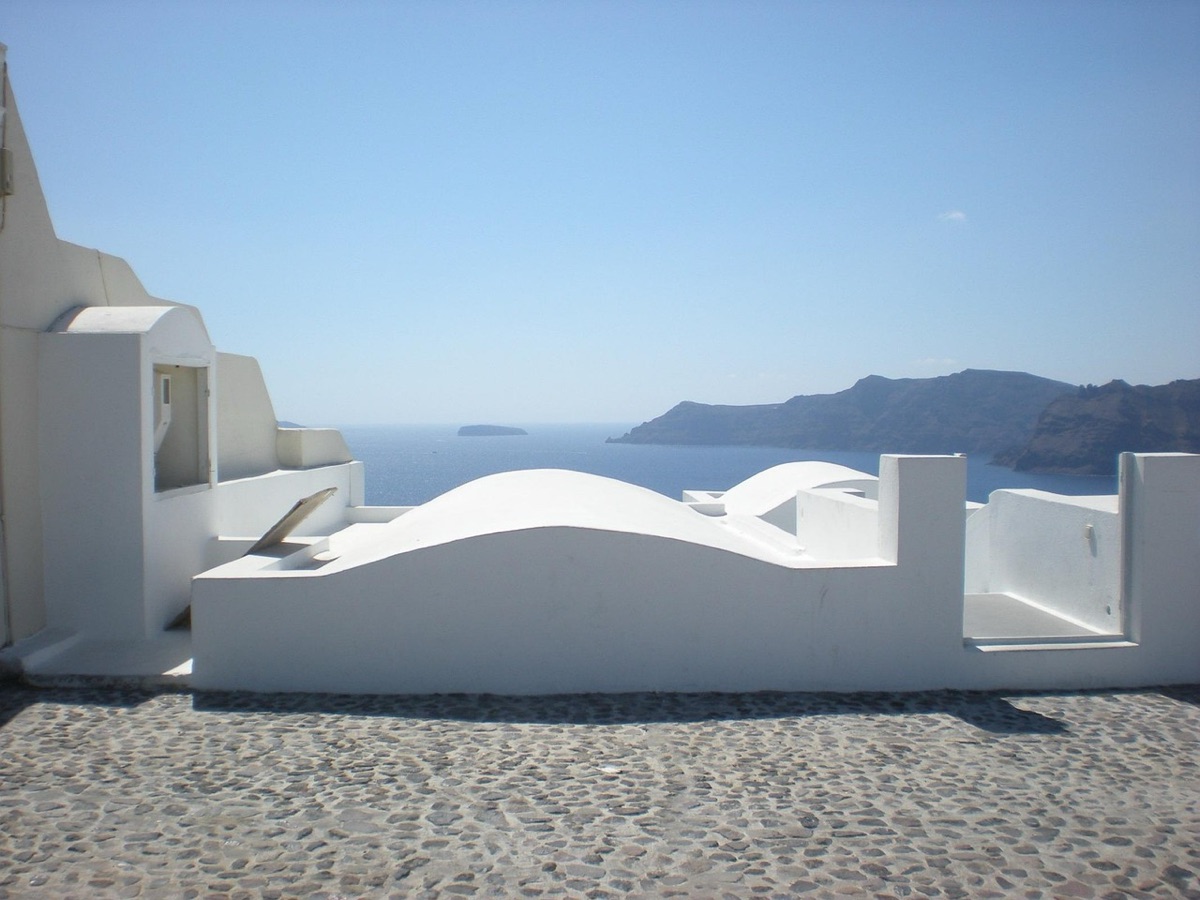 Yacht moored at Santorini caldera