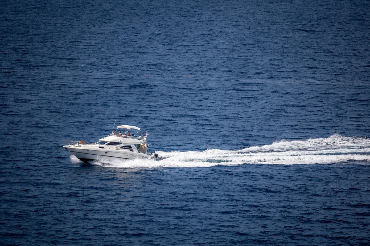 Santorini sea with white boats