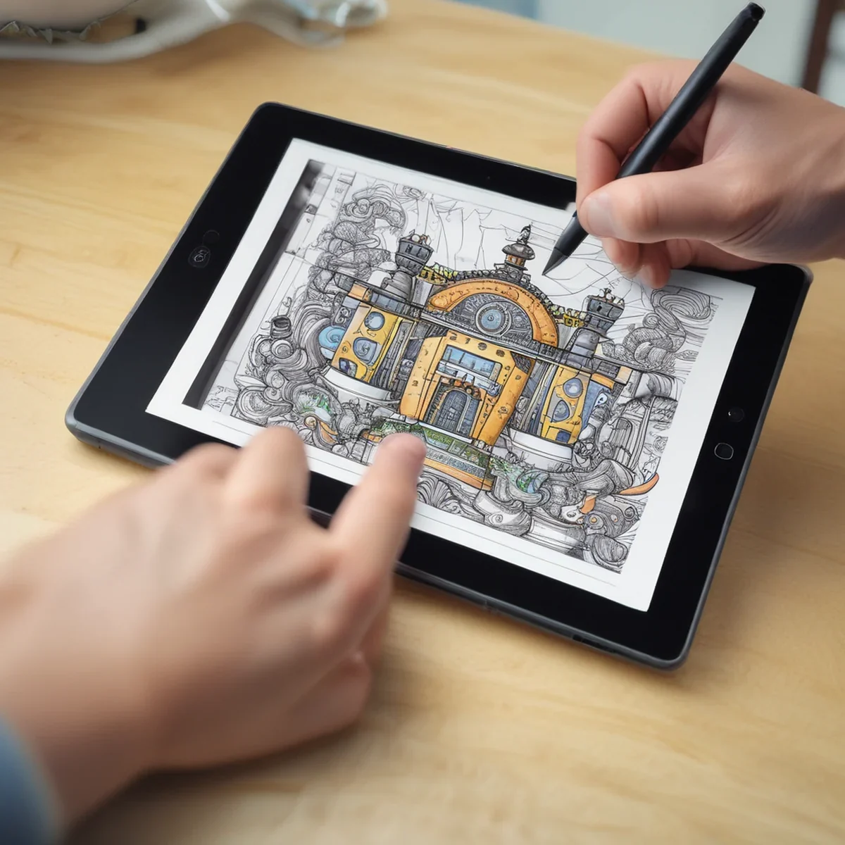 描画やメモ取り用のスタイラスペンが付いたデジタルタブレット