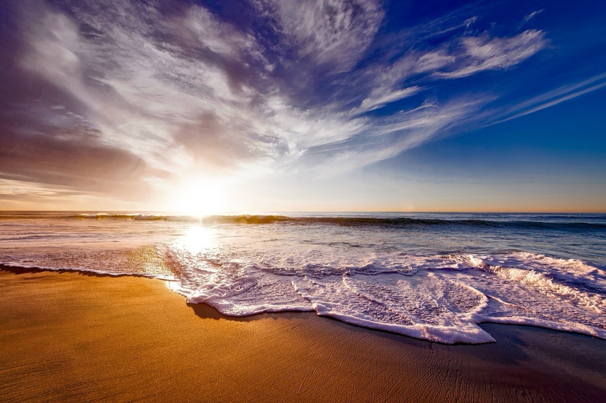 Santorini beach with sunset