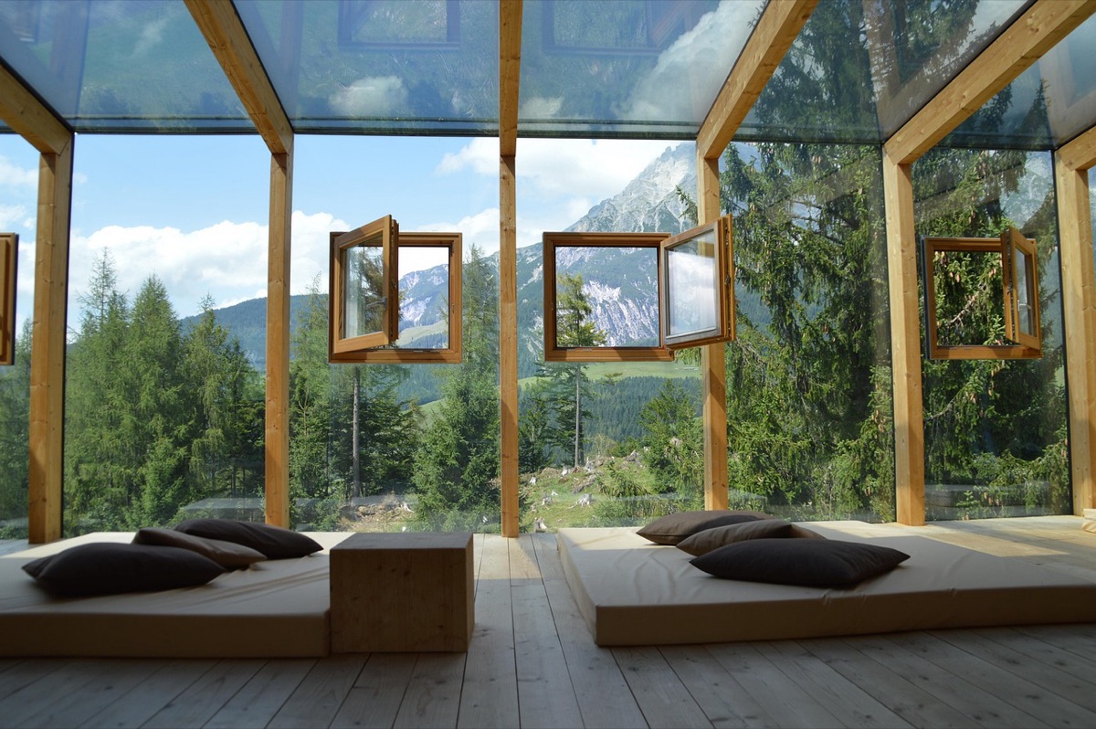 quarto com vista para caldera volcânica